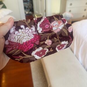 Anthropologie Pink and White Floral Clutch
